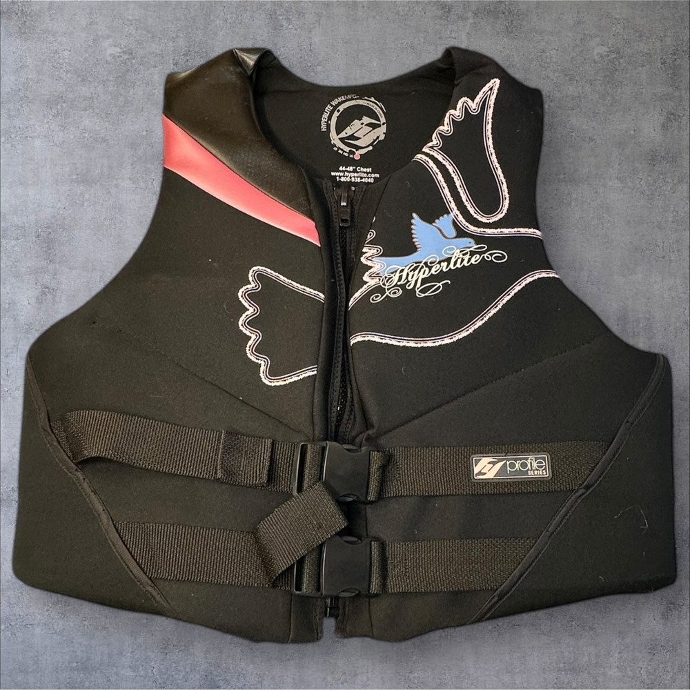 Hyperlite Wakeboard Life Vestβ Black Pink Blue Bird Logo Adult XL 44 48 Chest
